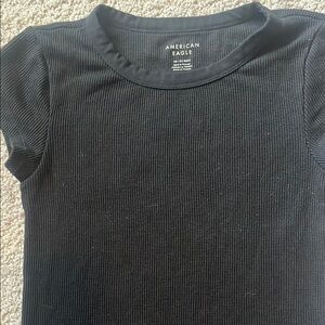 American Eagle Outfitters Black Ribbed Short Sleeve Tee